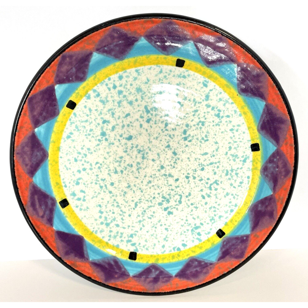Southwest 90s Wild Diamond Party Plate 9in Speckled Pottery Fun Bright Colorful